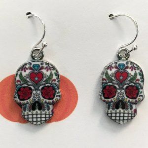 Sugar Skull Sterling Silver Earrings